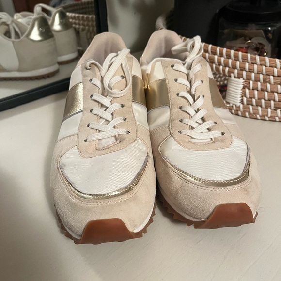 J. Crew Cream and Metallic Trainers Sneakers with Retro Design Size 10 - Picture 2 of 10